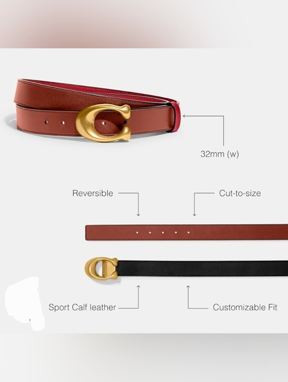 Coach Black and Red Leather Belt with Gold 'C' Buckle - Picture 9 of 16